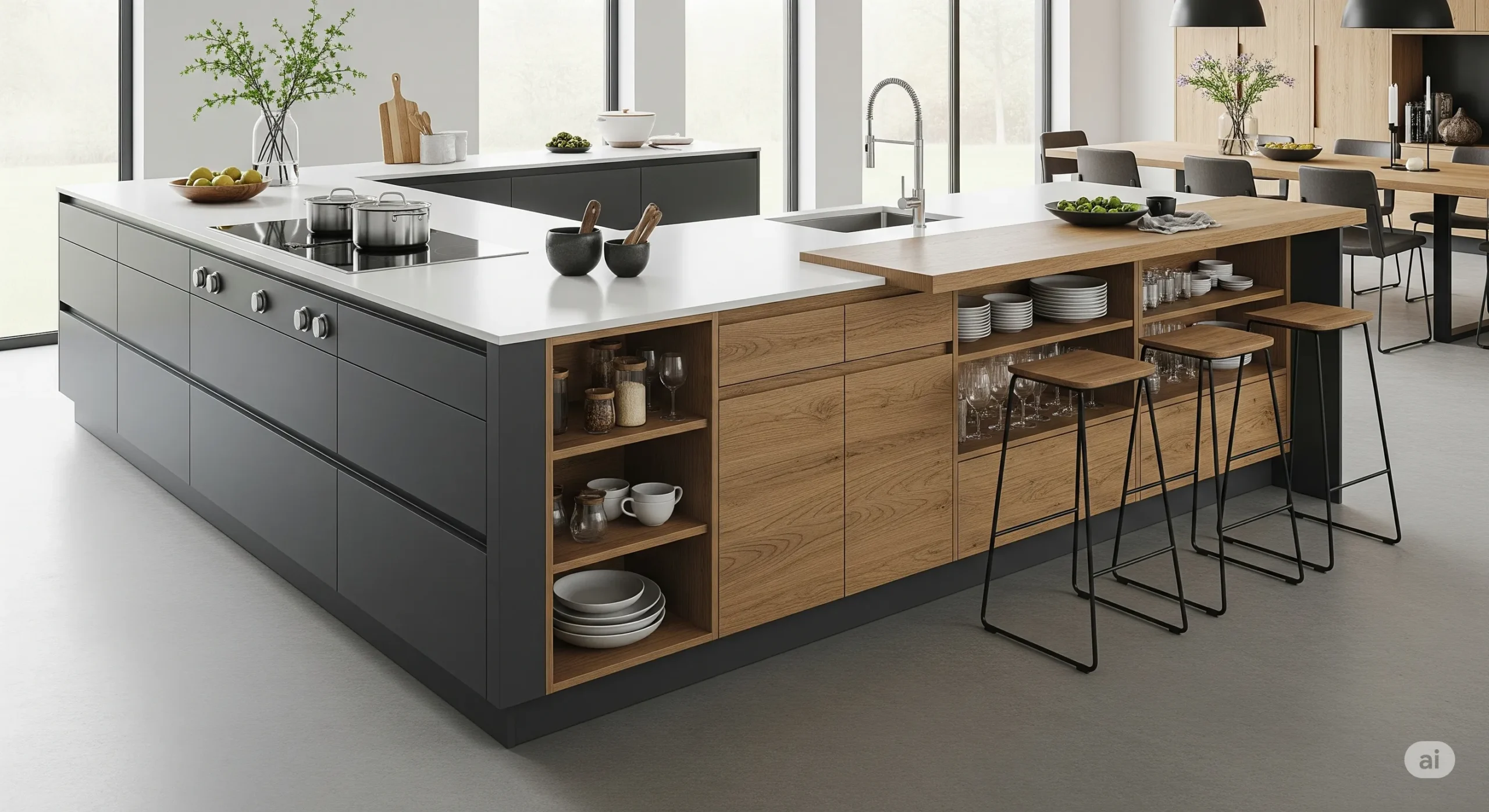 کابینت دوطرفه، بهینهسازی فضا و کاربری در آشپزخانه