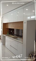 کابینت دوپله سفید وگردویی/ترکیب گرمی چوب وروشنایی مدرن